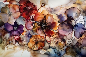 a wallpaper botanical flowers with one big flower for whole artwork flowing alcohol ink style bioluminescence advanced colors, background, generative ai.