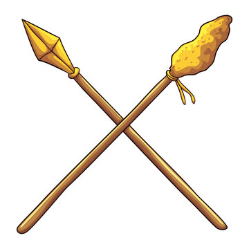 Golden Longinus' lance and Stephaton's stick with sponge soaked in vinegar wine, Vector illustration