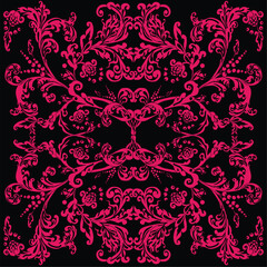 pink on black floral outline square abstract design
