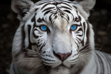 Fototapeta na wymiar black and white tiger portrait with blue eyes - made with generative ai