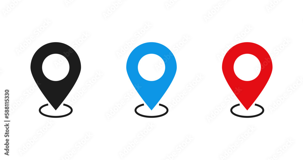 Poster location icon. map pin place marker icon , gps map pointer sign, address location icon - navigation and destination symbols. flat icons. vector illustration