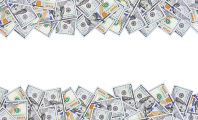 One hundred dollar banknotes as a frame isolated on transparent background