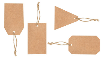 Set of blank paper tags of various shape isolated on trasparent background
