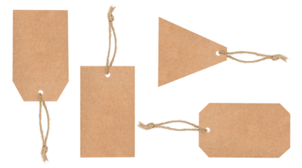 Set of blank paper tags of various shape isolated on trasparent background