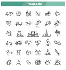 Thailand Icons bundle. Linear dot style Icons. Vector illustration