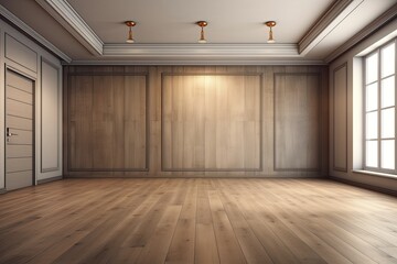 Obraz premium Illustration of an empty room with natural lighting and wooden flooring. Generative AI