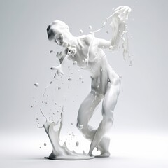 Obraz na płótnie Canvas milk splash sculpt forms a human figure from a glass, white background 