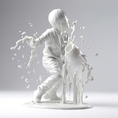 milk splash sculpt forms a human figure from a glass, white background "AI generated"