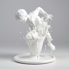 milk splash sculpt forms a human figure from a glass, white background "AI generated"
