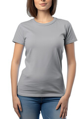 blank gray T-shirt, sales mock up, woman, wearing gray T-shirt at beach, generative AI  finalized in Photoshop by me