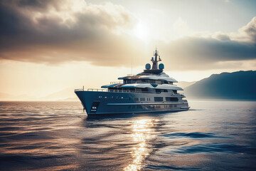 Fototapeta na wymiar Luxury super yacht sailing in the sea. Generative AI.