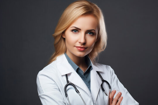 Woman medical doctor, portrait, general practitioner. Generative AI.