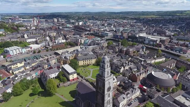 Cork City Ireland aerial drone view Shandon Church River Lee