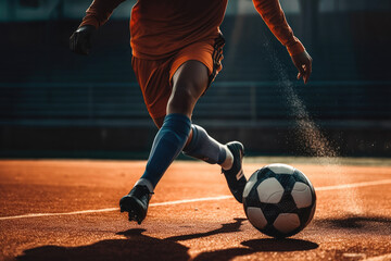Fototapeta premium Soccer player practicing ball control. Generative AI.