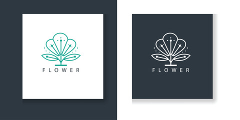 Flower abstract Logo design vector template Linear style.