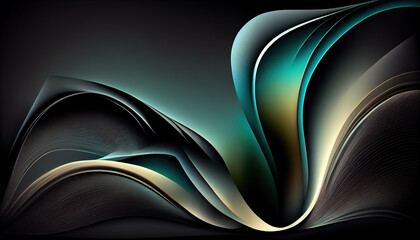 Abstract Shiny neon glass translucent wavy composition with gradient transition, elegant clean background - generative AI.