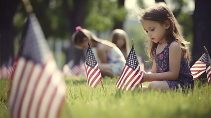 memorial day girl sitting in front of tombstone generative art