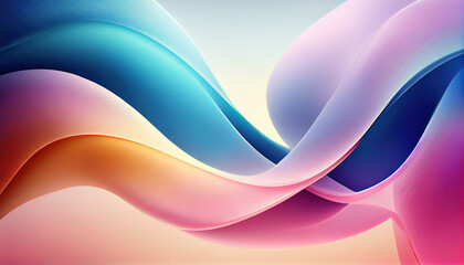 Naklejka premium Abstract Shiny neon glass translucent wavy composition with gradient transition, elegant clean background - generative AI.