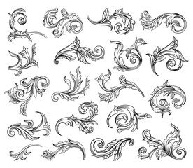 Baroque Scroll as Element of Ornament and Graphic Design with Spirals and Rolling Circle Motif Big Vector Set - obrazy, fototapety, plakaty