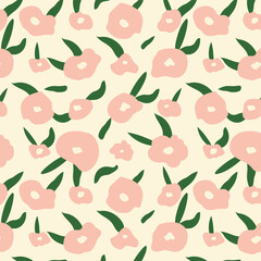 floral background with pink flowers and green leaves .vector pattern