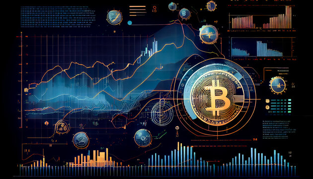 Bitcoin currency with charts and graphs. Generative AI, Generative, AI