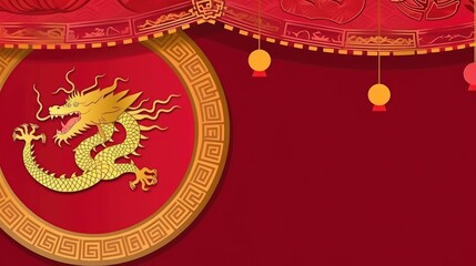 A red and gold banner with a dragon for Chinese New Year. With empty space for text. Generative ai.