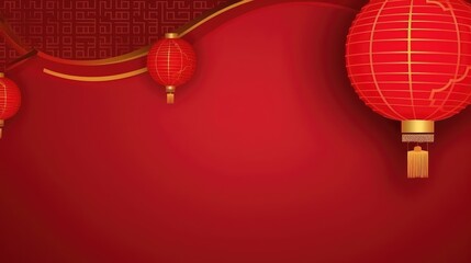 A red banner with a Chinese lantern for Chinese New Year. With empty space for text. Generative ai.