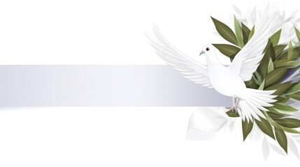 Fototapeta na wymiar A white banner with a dove for Peace Day. With empty space for text. Generative ai.