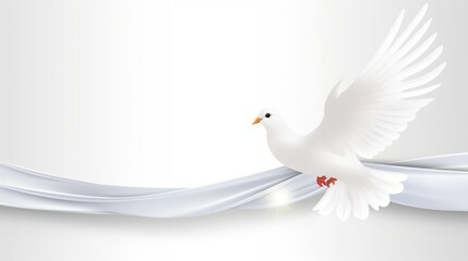 Fototapeta premium A white banner with a dove and olive branch for Peace Day. With empty space for text. Generative ai.