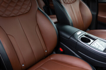 Interior of a modern luxury car. Leather car seat.