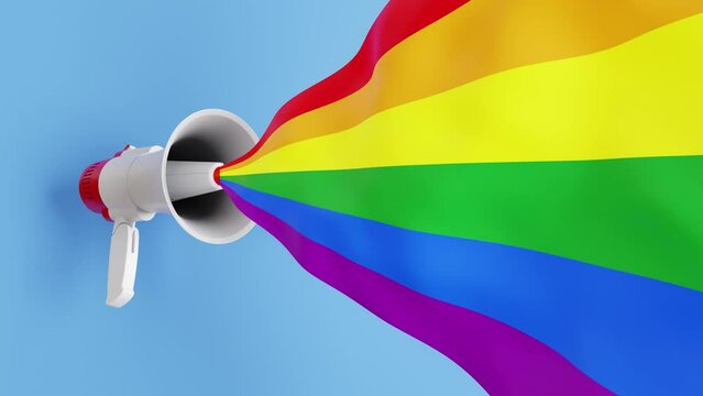3D animation background of megaphone with rainbow stripes