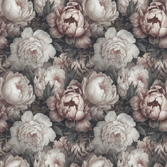 Seamless floral background with peony flowers. AI generated
