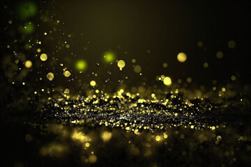 black and yellow colored glowing glow bokeh out of focus blurred particles and lights and waves.  Abstract glamour high tech technology background. Generative AI