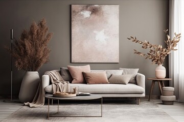 cozy living room with stylish furniture and artwork. Generative AI