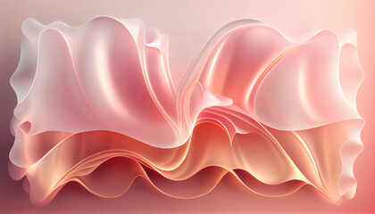 Fototapeta premium Abstract Shiny neon glass translucent wavy composition with gradient transition, elegant clean background - generative AI.