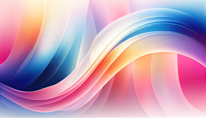 Abstract Shiny neon glass translucent wavy composition with gradient transition, elegant clean background - generative AI.