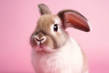 Obraz premium Cute rabbit on a pink background Generative AI