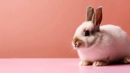 banner, cute rabbit on a pink background Generative AI