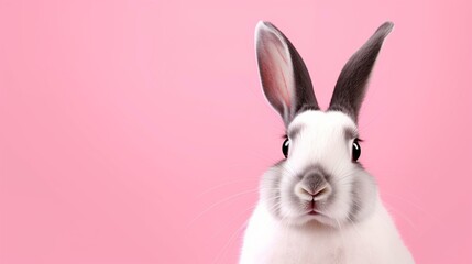 banner, cute rabbit on a pink background Generative AI