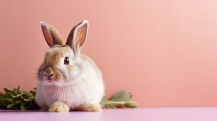 Obraz premium banner, cute rabbit on a pink background Generative AI