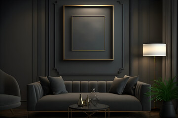 Frame Mockup for Poster and Pictures. Mockup poster frame. Generative AI, Modern, Scandinavian, Luxury,Dark Room, Dark Design