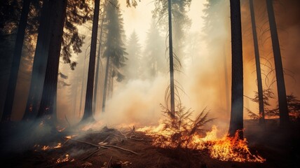 A violent wildfire in a forest (AI Generated)