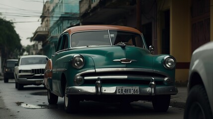 Fototapeta na wymiar A Car in the street of Cuba (AI Generated)