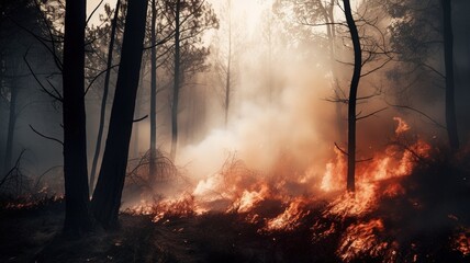 Fototapeta na wymiar A violent wildfire in a forest (AI Generated)