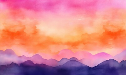 Fototapeta na wymiar a painting of mountains with a pink sky in the background. generative ai