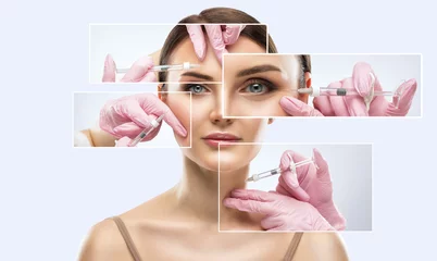 Vlies Fototapete Schönheitssalon Cosmetologist does injections for lips augmentation and anti wrinkle in the nasolabial folds of a beautiful woman. Women's cosmetology in the beauty salon.