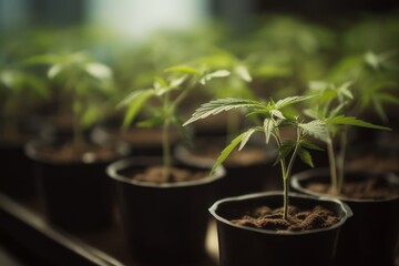 Fresh cannabis clones in indoor facility, generative AI