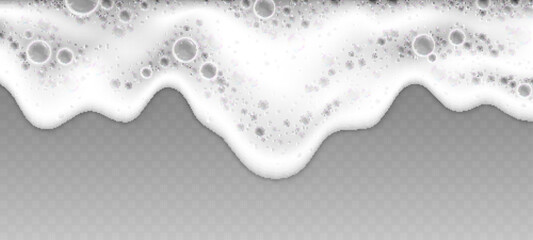 Liquid foam beer, fresh lotion cosmetic flow, realistic shampoo flowing background. Washing and cleaning, white foaming soap pithy vector banner