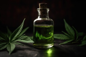 Obraz na płótnie Canvas Marijuana and cannabis oil bottles, generative AI
