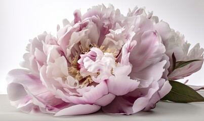  a large pink flower sitting on top of a white table.  generative ai